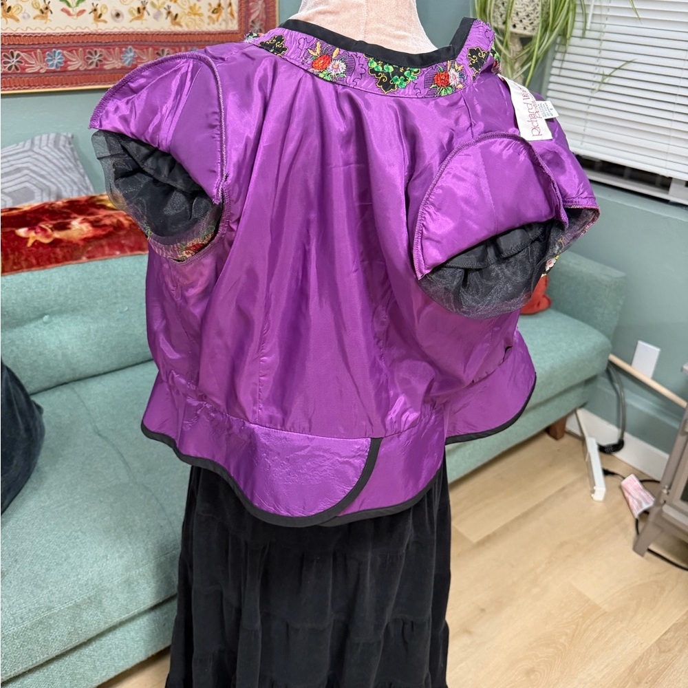 VTG Richard Warren 80’s Purple floral structured silk peplum mandarin Blouse 6P - Picture 11 of 16